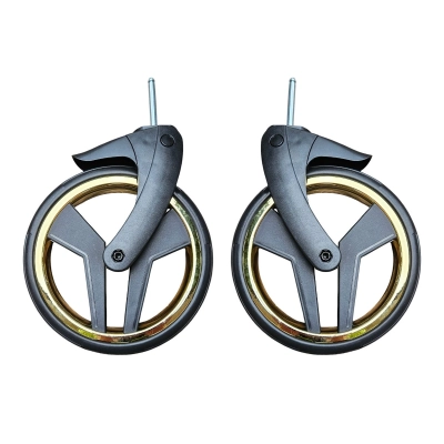 2x Kółko przednie z widełkami do wózka JUNAMA, złote, opona touring