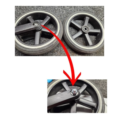 Naprawa kółka Cybex Balios S - montaż łożysk i osi skręcanej - 1 kółko przednie