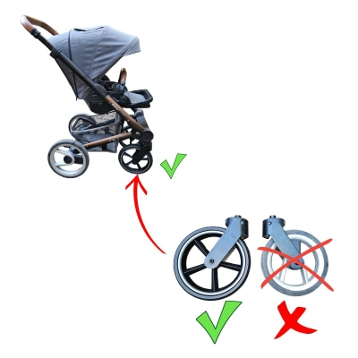 Wymiana kółek przednich ODBLASKOWYCH w wózku MUTSY NIO - montaż zamienników w widełkach - 2szt