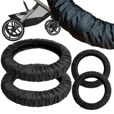 Osłonki na koła Cybex Balios S / M / S Lux 8 i 12 cali (8'' 12'') + Woreczek - Czarne na rzep | osłonki, pokrowce