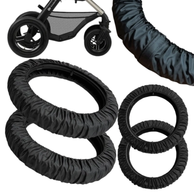 Osłonki na koła Kinderkraft Moov 8 i 12 cali (8'' 12'') + Woreczek | Czarne na rzep | osłonki, pokrowce