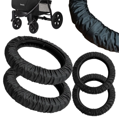 Osłonki na koła Kinderkraft Moov 8 i 12 cali (8'' 12'') + Woreczek | Czarne na rzep | osłonki, pokrowce