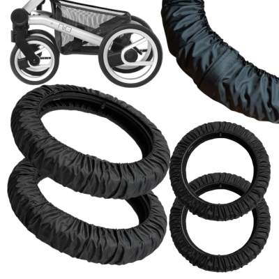 Osłonki na koła Mutsy Nio 10 i 12 cali (10'' 12'') + Woreczek | Czarne na rzep | osłonki, pokrowce