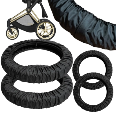 Osłonki na koła Cybex Priam 8 i 12 cali (8'' 12'') + Woreczek | Czarne, na rzep | osłonki, pokrowce