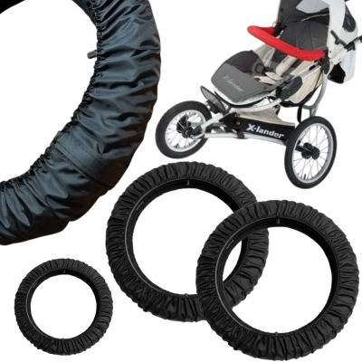 Osłonki na koła wózka X-Lander X-Run (1x 12 cali + 2x 16 cali) – Komplet 3 szt. + Worek