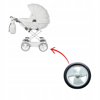 Kółka do wózka lalkowego TAKO. BIAŁE 16,5cm (165mm), na oś 8mm - 4szt