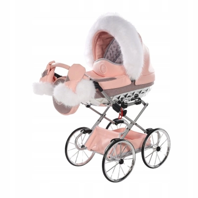 Wózek dla lalek Junama Hand Craft Glitter 01 różowy, duże kółka (3-8 lat)