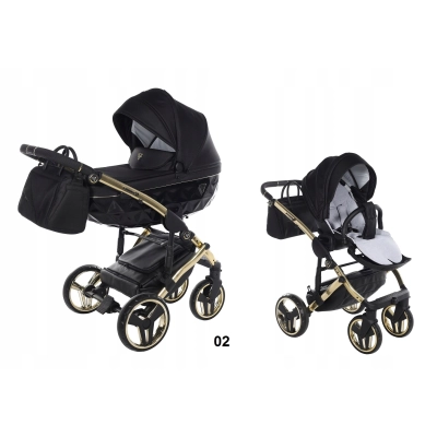 JUNAMA DIAMOND S-LINE V3 wózek dziecięcy 2w1 + AKCESORIA / 02 BLACK GOLD