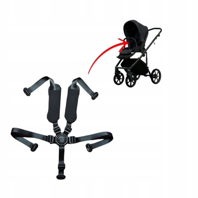Szelki do spacerówki wózka Roan Ivi 1.0, przelotki półokrągłe, czarne poduchy