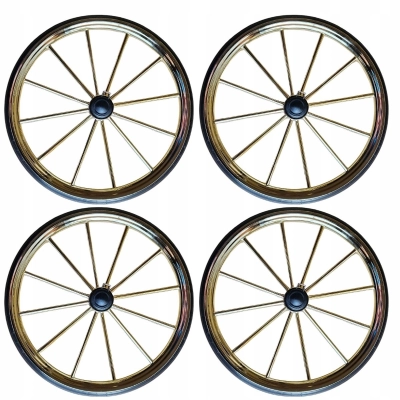 Kółka do wózka lalkowego retro JUNAMA 26cm, na oś 8mm - 4szt, ZŁOTO-CZARNE