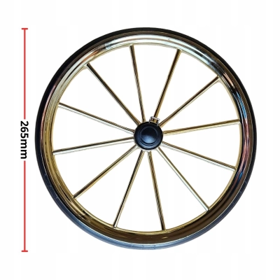 Kółka do wózka lalkowego retro JUNAMA 26cm, na oś 8mm - 4szt, ZŁOTO-CZARNE