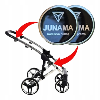 Naklejki na STELAŻ JUNAMA, emblematy SREBRNE śr. 4cm - kpl 2 sztuki