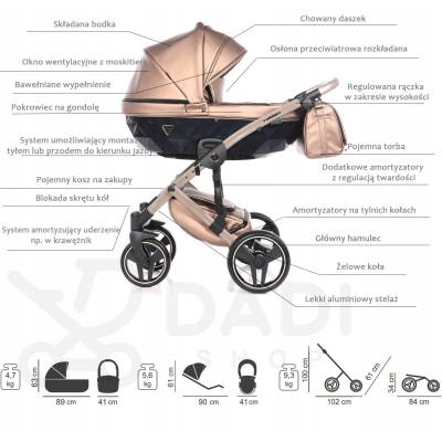 Junama diamond FLUO wózek 2w1niebieski + akcesoria Fluo Line v3 - 01 blue