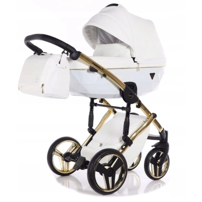 Junama Fluo Individual V3 Wózek 2w1 Głęboko spacerowy Biały + STELAŻ Złoto