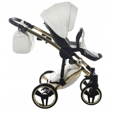 Junama Fluo Individual V3 Wózek 2w1 Głęboko spacerowy Biały + STELAŻ Złoto