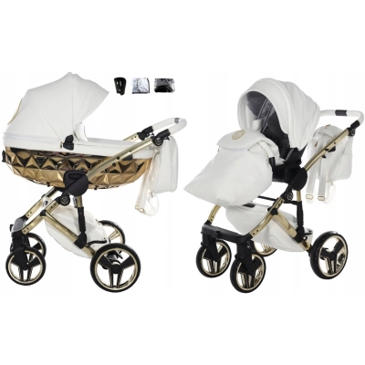 JUNAMA HAND CRAFT WÓZEK DZIECIĘCY 2W1 Z AKCESORIAMI - KOLOR 08 white/gold