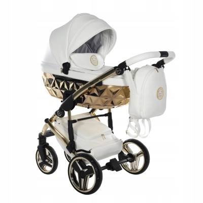 JUNAMA HAND CRAFT WÓZEK DZIECIĘCY 2W1 Z AKCESORIAMI - KOLOR 08 white/gold