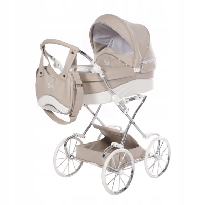 Wózek dla lalki głęboki Junama Lulla 03 beż Beżowy RETRO Duże Koła