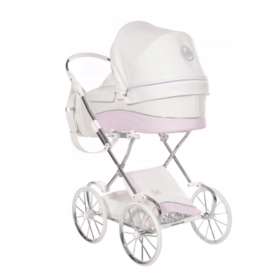 Wózek dla lalki głęboki Junama Lulla 04 biały RETRO Duże Koła