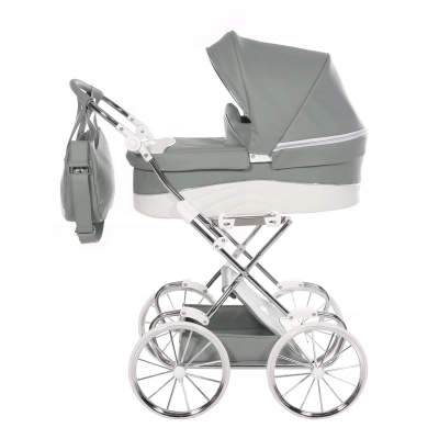 WÓZEK dla lalek Junama Lulla 06 ZIELONY Wózek Lalkowy RETRO DUŻE KOŁA