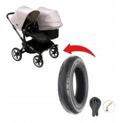 OPONA i dętka do wózka BUGABOO Koło Przednie |Z BIAŁĄ LINIĄ|10 cali|CZARNA