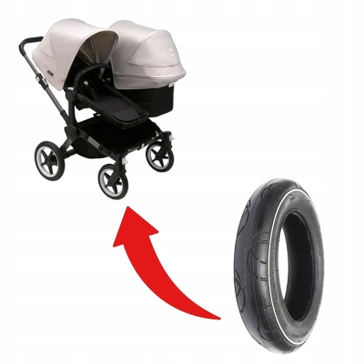OPONA do wózka BUGABOO Koło Przednie |Z BIAŁĄ LINIĄ|10 cali|CZARNA