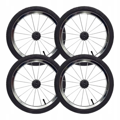 Komplet kół do wózka retro 14" | pompowane czarne opony | 4 sztuki
